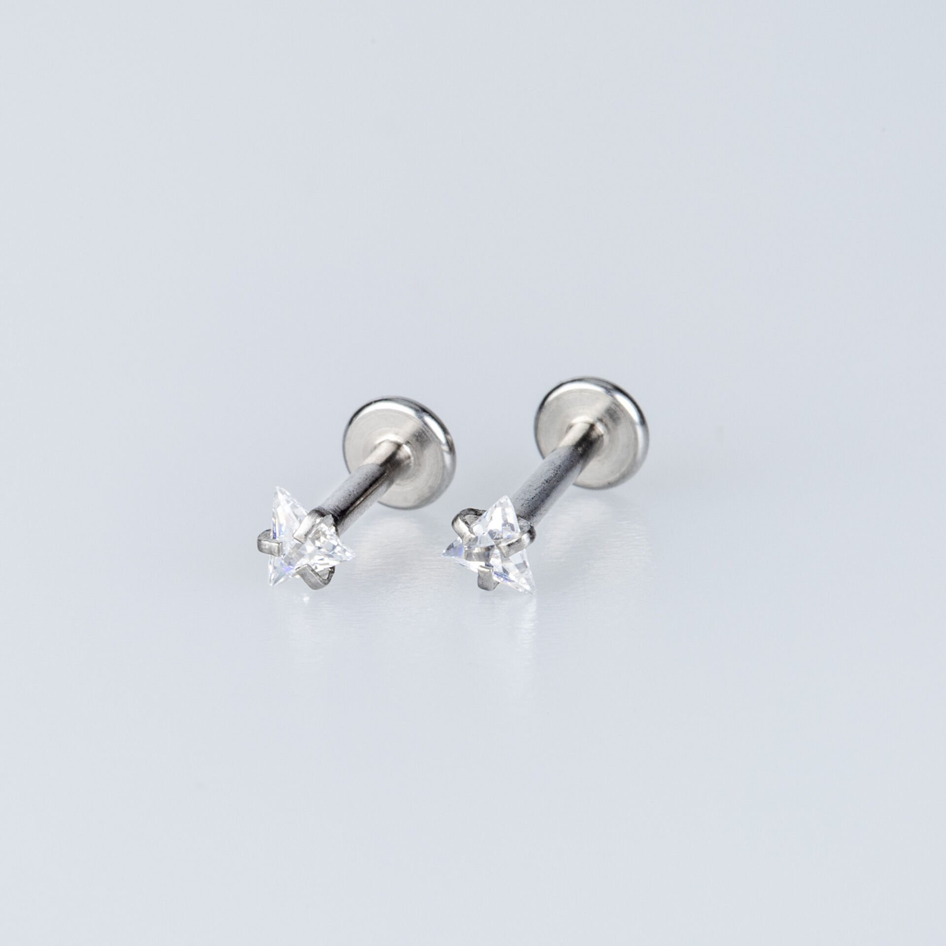 Toptan Piercing Labret 3mm Üçgen Taş Silver