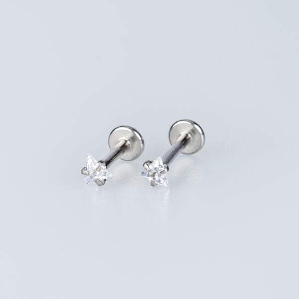 Toptan Piercing Labret 3mm Üçgen Taş Silver