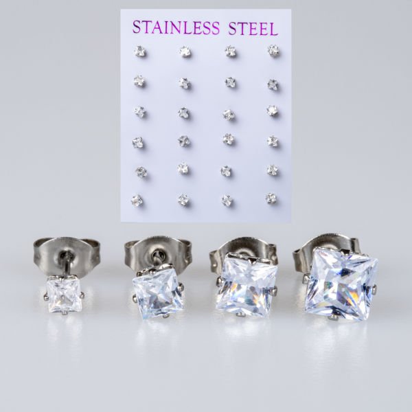 Çelik Taşlı Küpe Paket Boy: 6mm