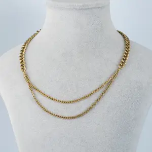 Toptan Kadın Çelik Asimetrik Çift Sıra Gurmet Zincir Kolye Gold