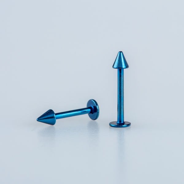 Toptan Piercing Labret 3mm Spike Mavi Bar Boyu: 8mm