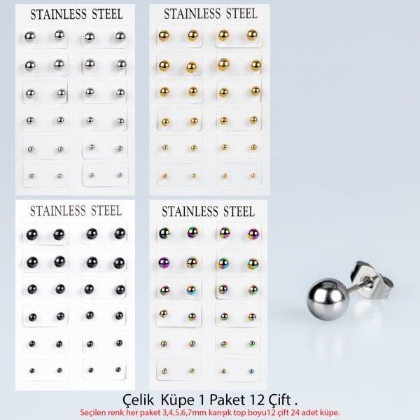 Çelik Küpe Top Paket