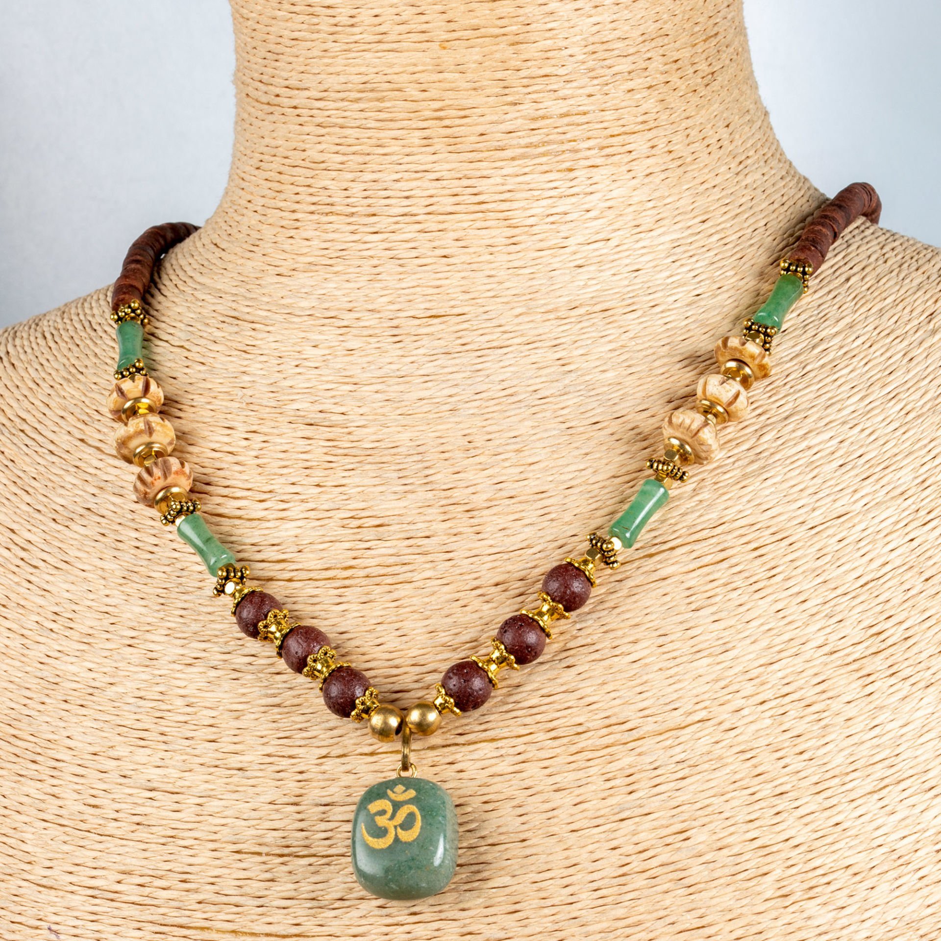 Ethnic Necklace-Natural Stone Om 50cm
