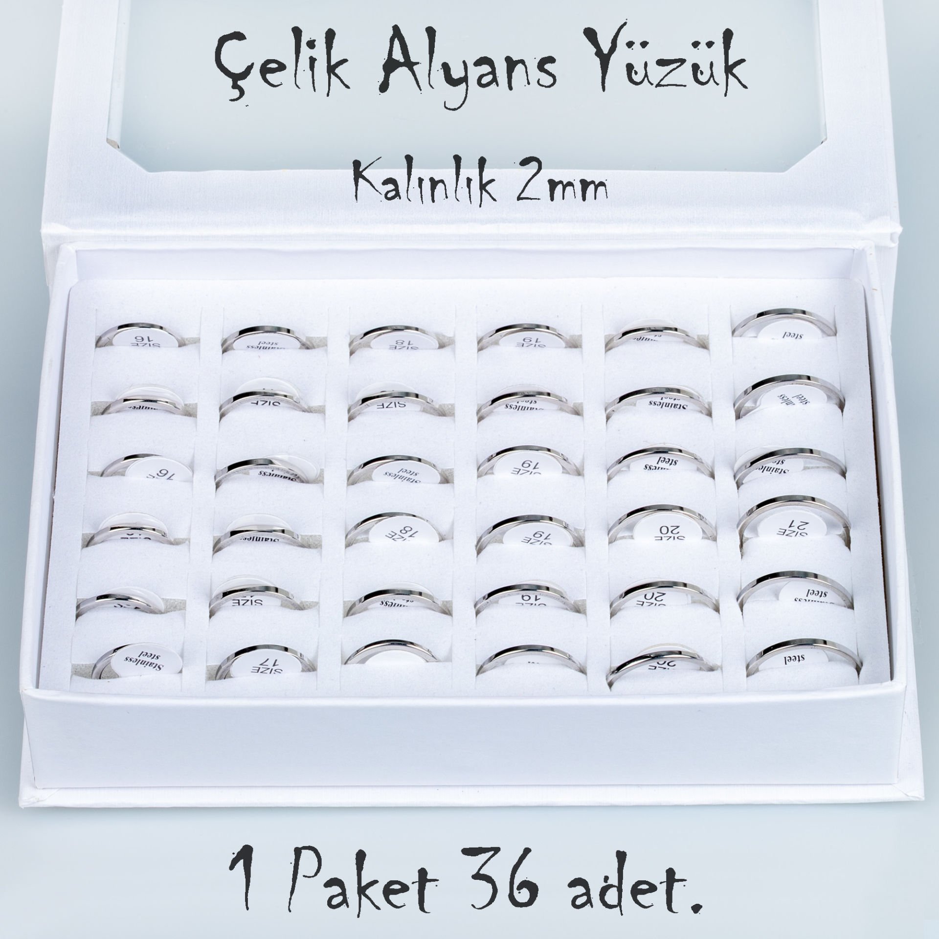 Çelik Alyans Yüzük Paket 36 Adet 2,3,4,5mm Kalınlık Seçeneği