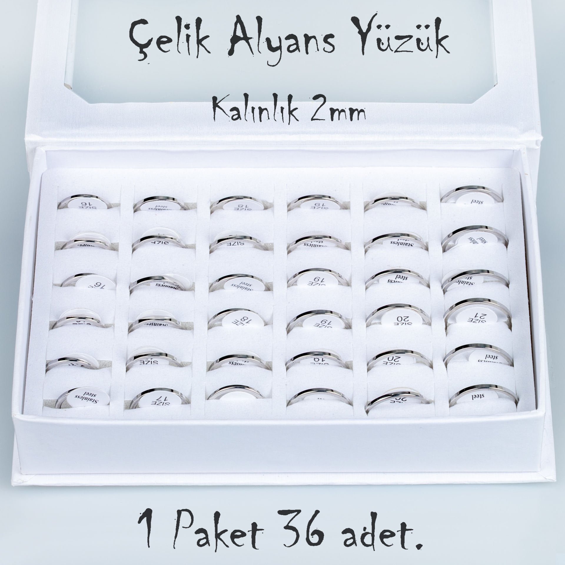 Çelik Alyans Yüzük Paket 36 Adet 2,3,4,5mm Kalınlık Seçeneği