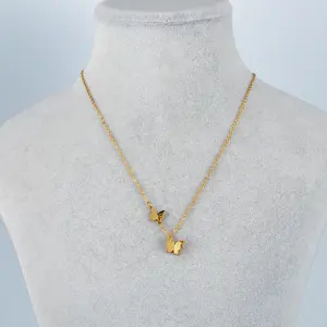 Toptan Kadın Çelik Asimetrik Çift Kelebek Kolye Gold