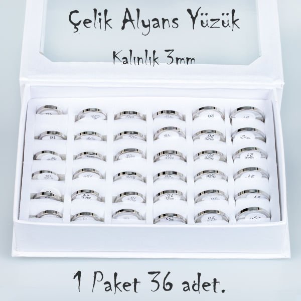 خاتم زفاف من الفولاذ مجموعة 36 قطعة 2،3،4،5 مم خيارات السماكة الطول: 3 مم