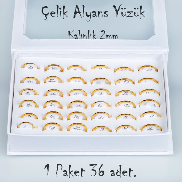 Çelik Alyans Yüzük Paket 36 Adet 2,3,4,5mm Kalınlık Seçeneği Boy: 2mm