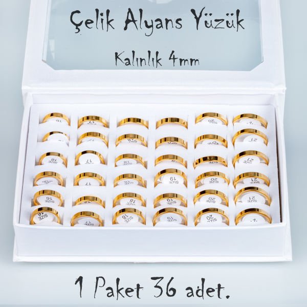 Çelik Alyans Yüzük Paket 36 Adet 2,3,4,5mm Kalınlık Seçeneği Boy: 4mm