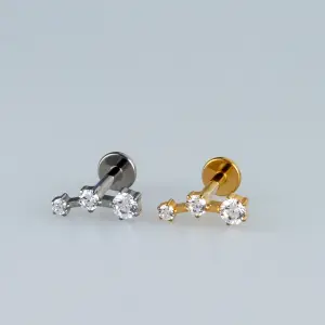 Toptan G23 Titanyum Üçlü Sıralı Piercing Beyaz 8mm