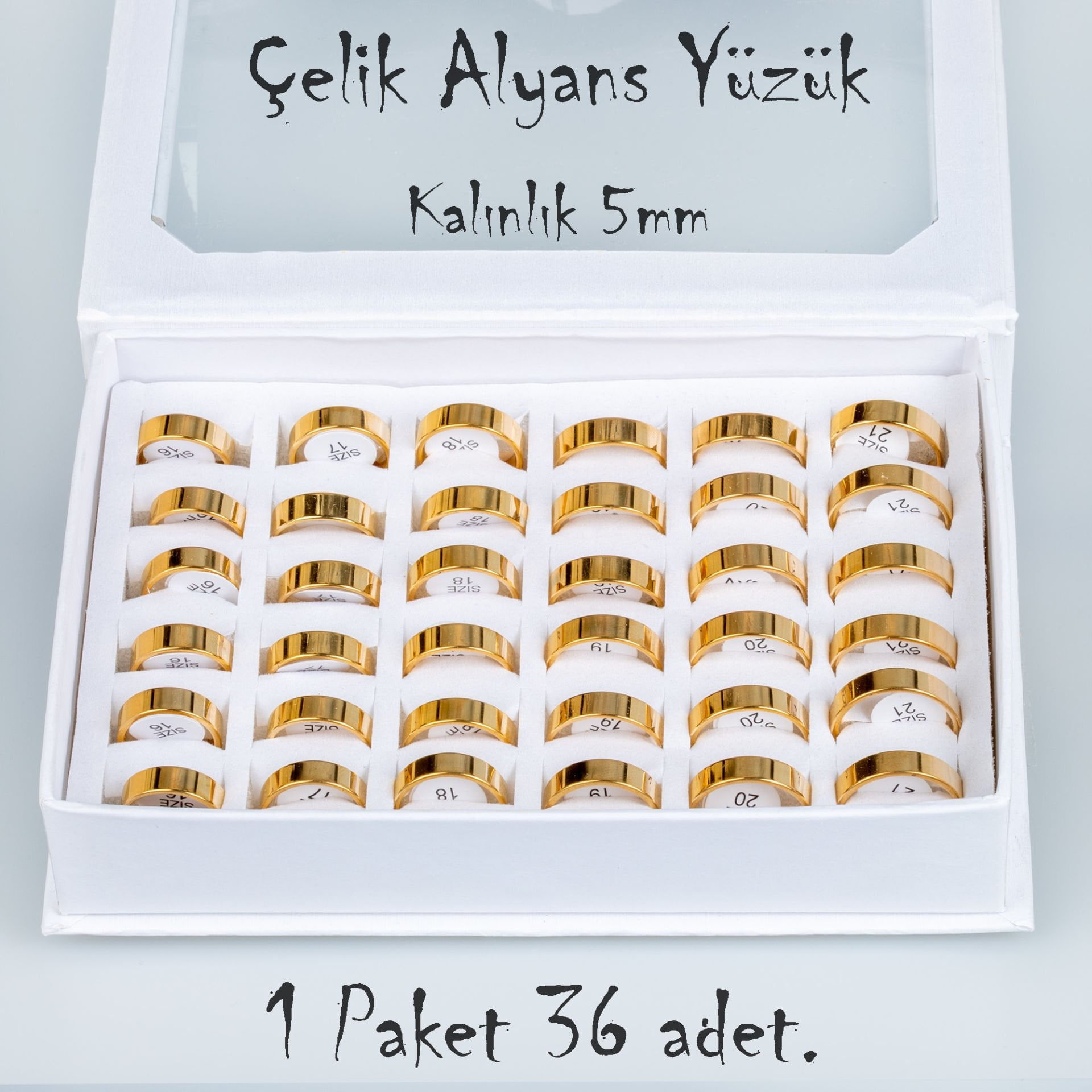 Steel Wedding Ring Package 36 Pieces 2,3,4,5mm Thickness Options Length: 5mm