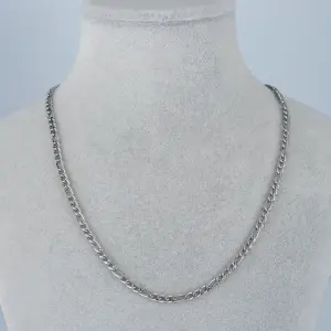 Toptan Erkek 316L Çelik Zincir Kolye 4mm Beyaz 55cm