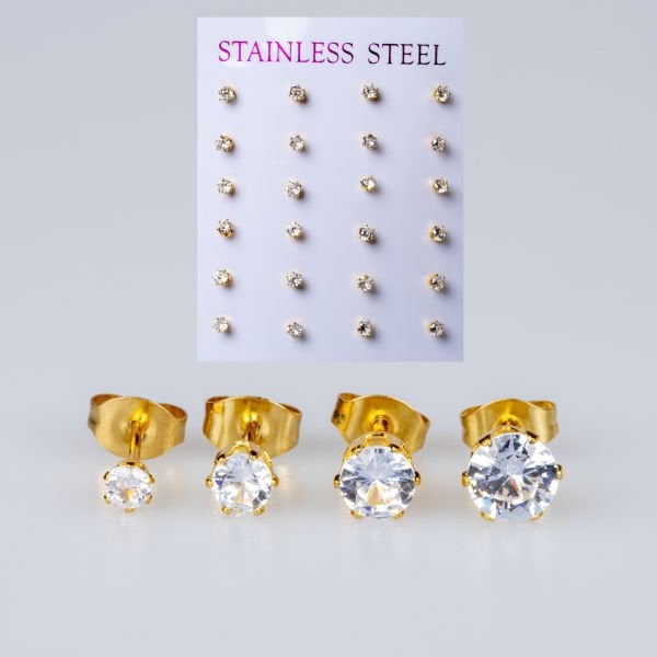 Çelik Taşlı Küpe Paket Boy: 6mm