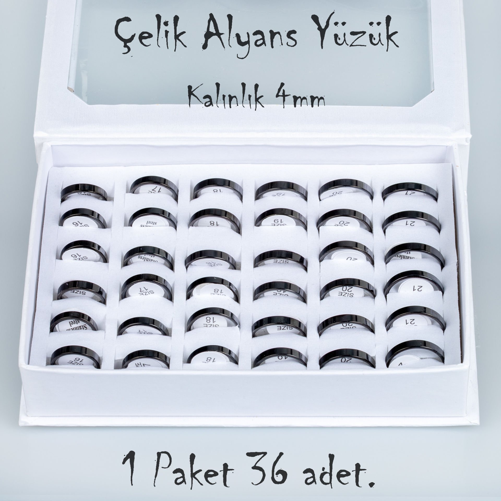 Steel Wedding Ring Package 36 Pieces 2,3,4,5mm Thickness Options Length: 4mm