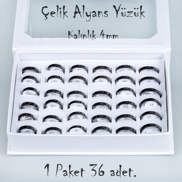 خاتم زفاف من الفولاذ مجموعة 36 قطعة 2،3،4،5 مم خيارات السماكة الطول: 4 مم