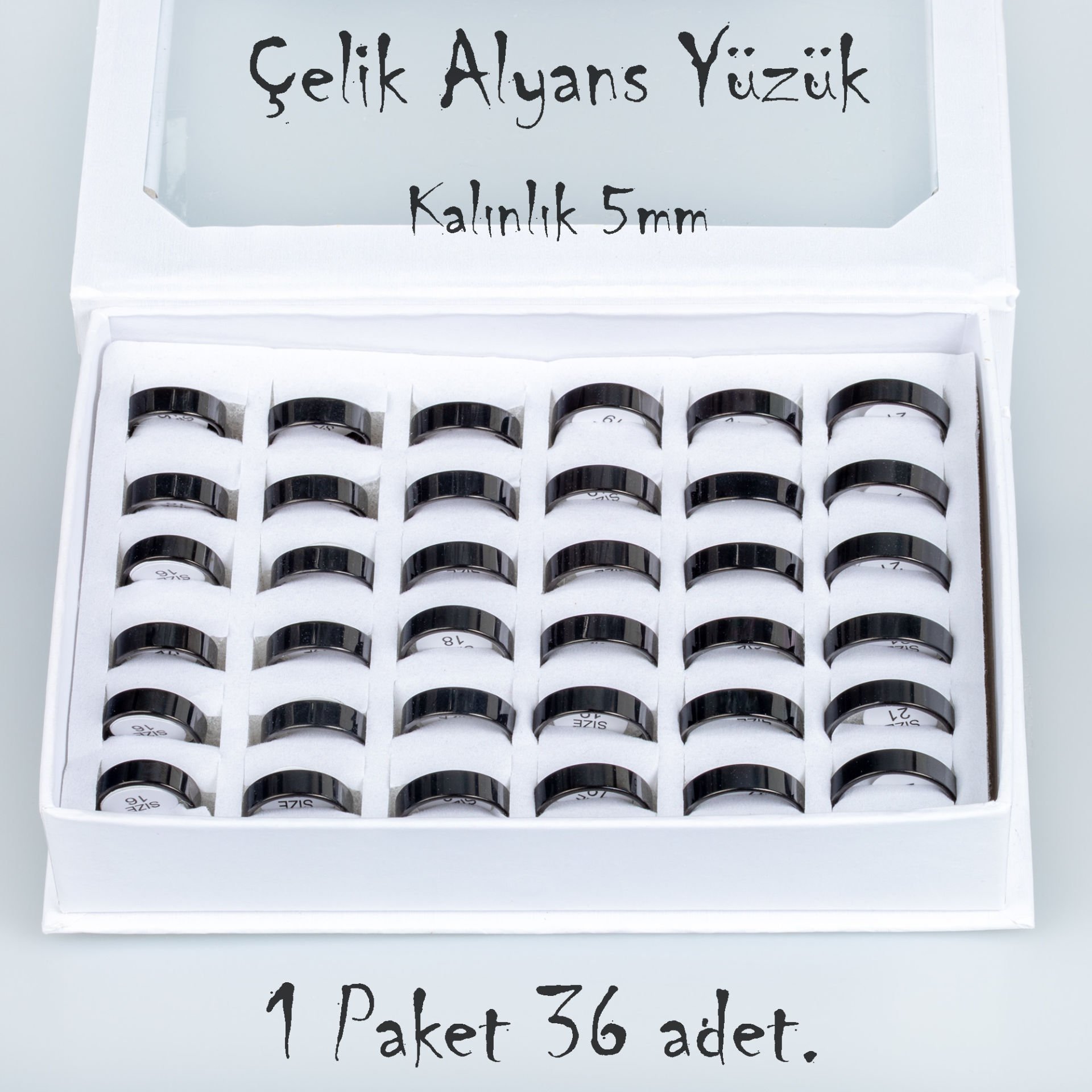 Steel Wedding Ring Package 36 Pieces 2,3,4,5mm Thickness Options Length: 5mm