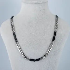 Toptan Erkek 316L Çelik Siyah Mineli Gurmet Zincir Kolye 7mm