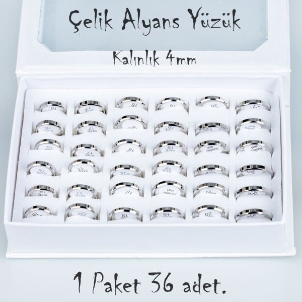 خاتم زفاف من الفولاذ مجموعة 36 قطعة 2،3،4،5 مم خيارات السماكة الطول: 4 مم