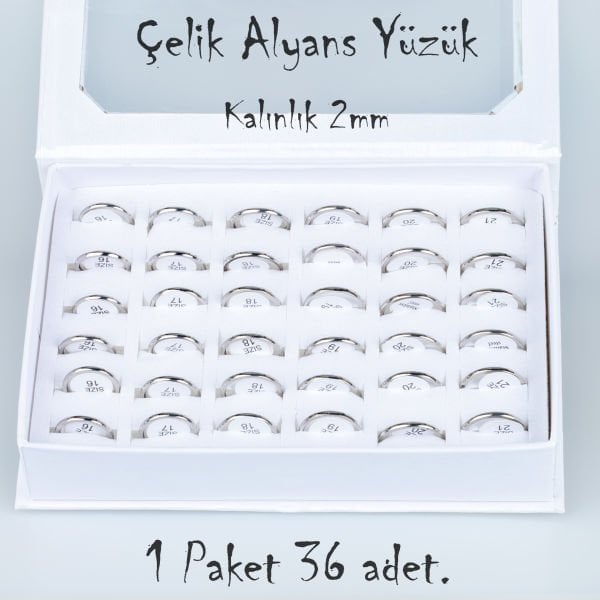 Çelik Alyans Yüzük Paket 36 Adet 2,3,4,5mm Kalınlık Seçeneği