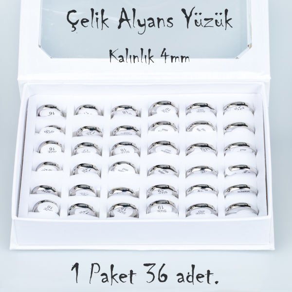 Çelik Alyans Yüzük Paket 36 Adet 2,3,4,5mm Kalınlık Seçeneği Boy: 4mm