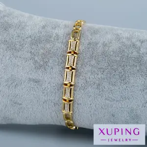 Xuping Jewelry 14K Zarif Dikdörtgen Motifli Taşlı Zincir Bileklik
