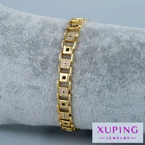 Xuping Jewelry 14K Zarif Kare Motifli Taşlı Zincir Bileklik