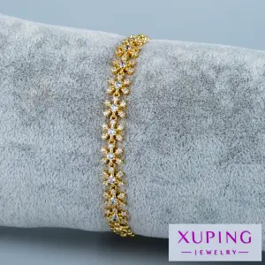Xuping Jewelry 14K Zarif Çiçek Motifli Taşlı Zincir Bileklik