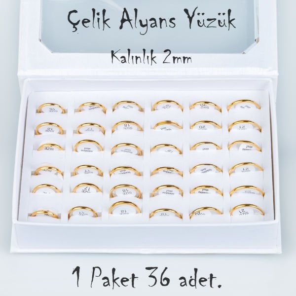 Çelik Alyans Yüzük Paket 36 Adet 2,3,4,5mm Kalınlık Seçeneği Boy: 2mm