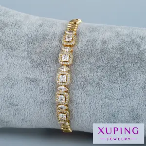 Xuping Jewelry 14K Zarif Kare Taşlı Zincir Bileklik