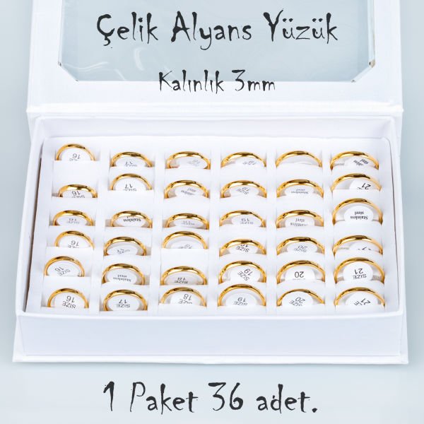 Çelik Alyans Yüzük Paket 36 Adet 2,3,4,5mm Kalınlık Seçeneği Boy: 3mm