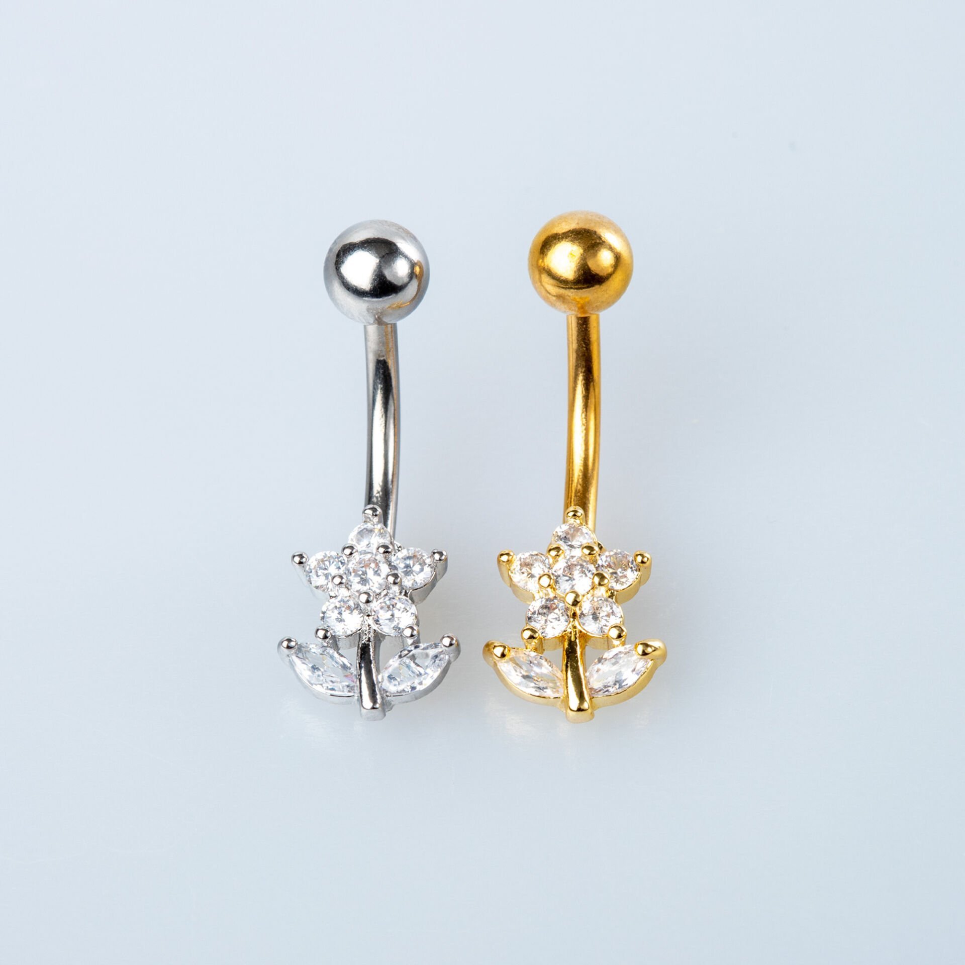 Piercing Göbek Çiçek Taşlı