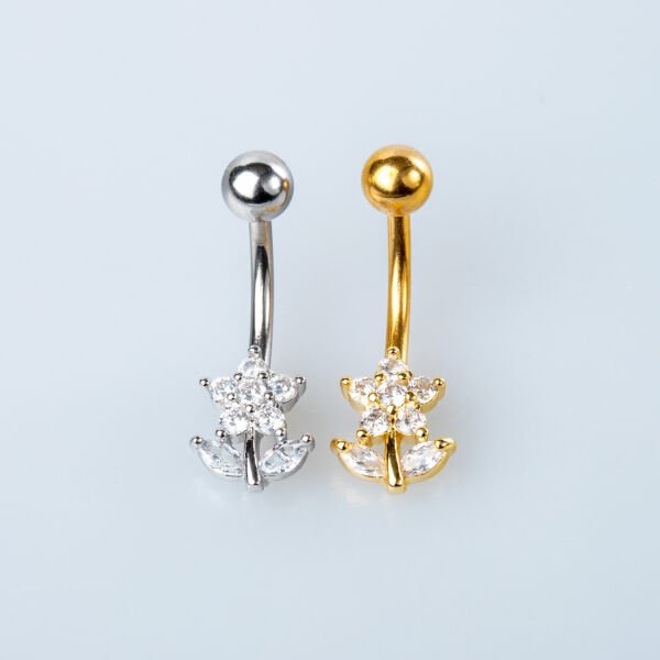 Piercing Göbek Çiçek Taşlı