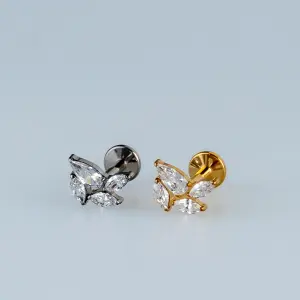 Toptan G23 Titanyum Dörtlü Kavisli Piercing Beyaz 8mm
