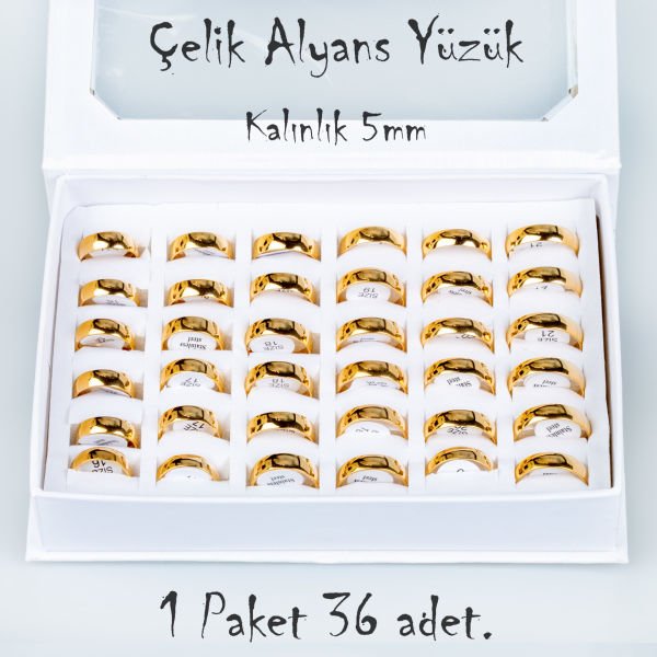 Çelik Alyans Yüzük Paket 36 Adet 2,3,4,5mm Kalınlık Seçeneği Boy: 5mm