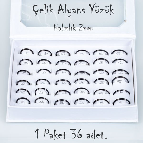 Çelik Alyans Yüzük Paket 36 Adet 2,3,4,5mm Kalınlık Seçeneği Boy: 2mm
