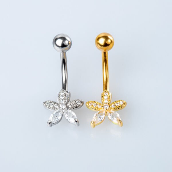 Piercing Göbek Çiçek Taşlı