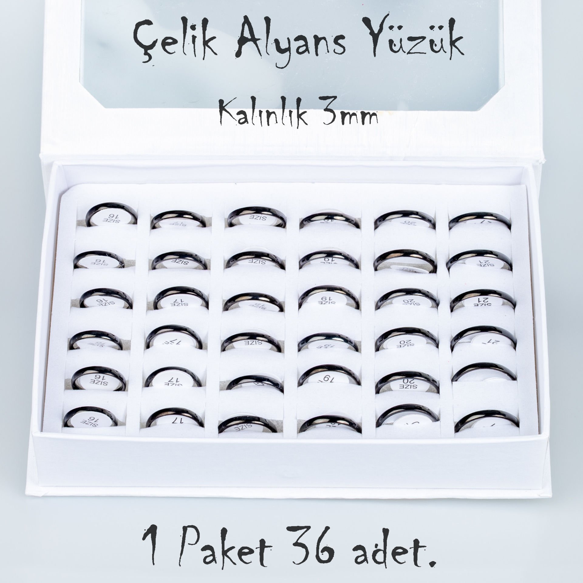 Çelik Alyans Yüzük Paket 36 Adet 2,3,4,5mm Kalınlık Seçeneği Boy: 3mm