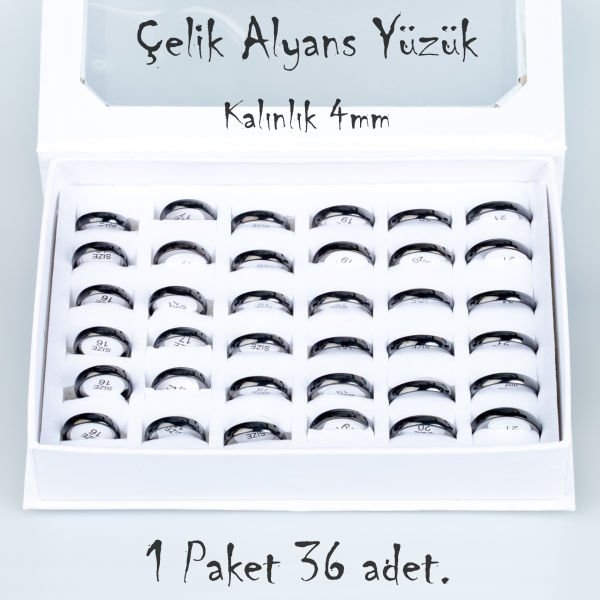 Çelik Alyans Yüzük Paket 36 Adet 2,3,4,5mm Kalınlık Seçeneği Boy: 4mm