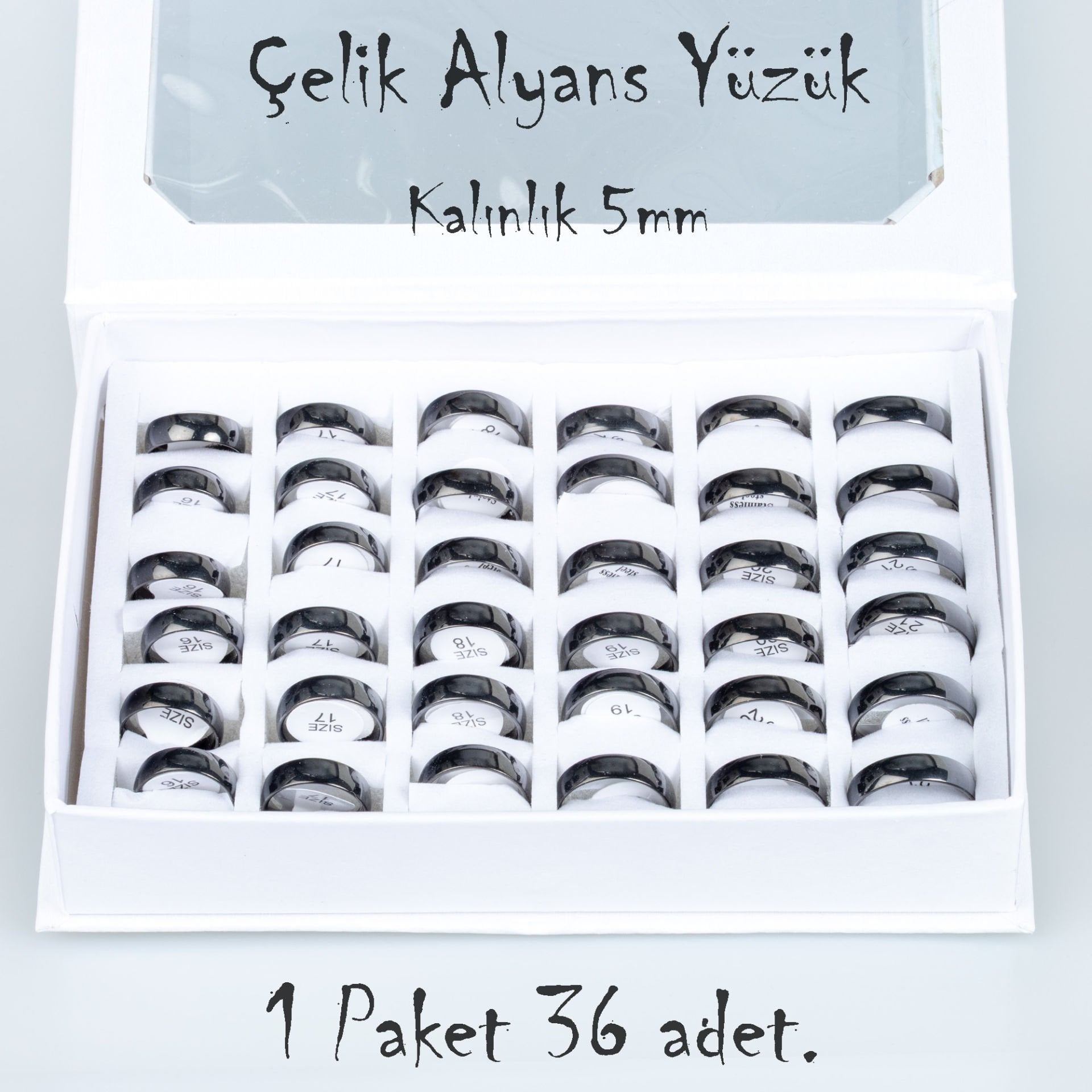 Çelik Alyans Yüzük Paket 36 Adet 2,3,4,5mm Kalınlık Seçeneği Boy: 5mm