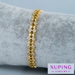 Xuping Jewelry 14K Karo Motifli Taşlı Çift Zincir Bileklik
