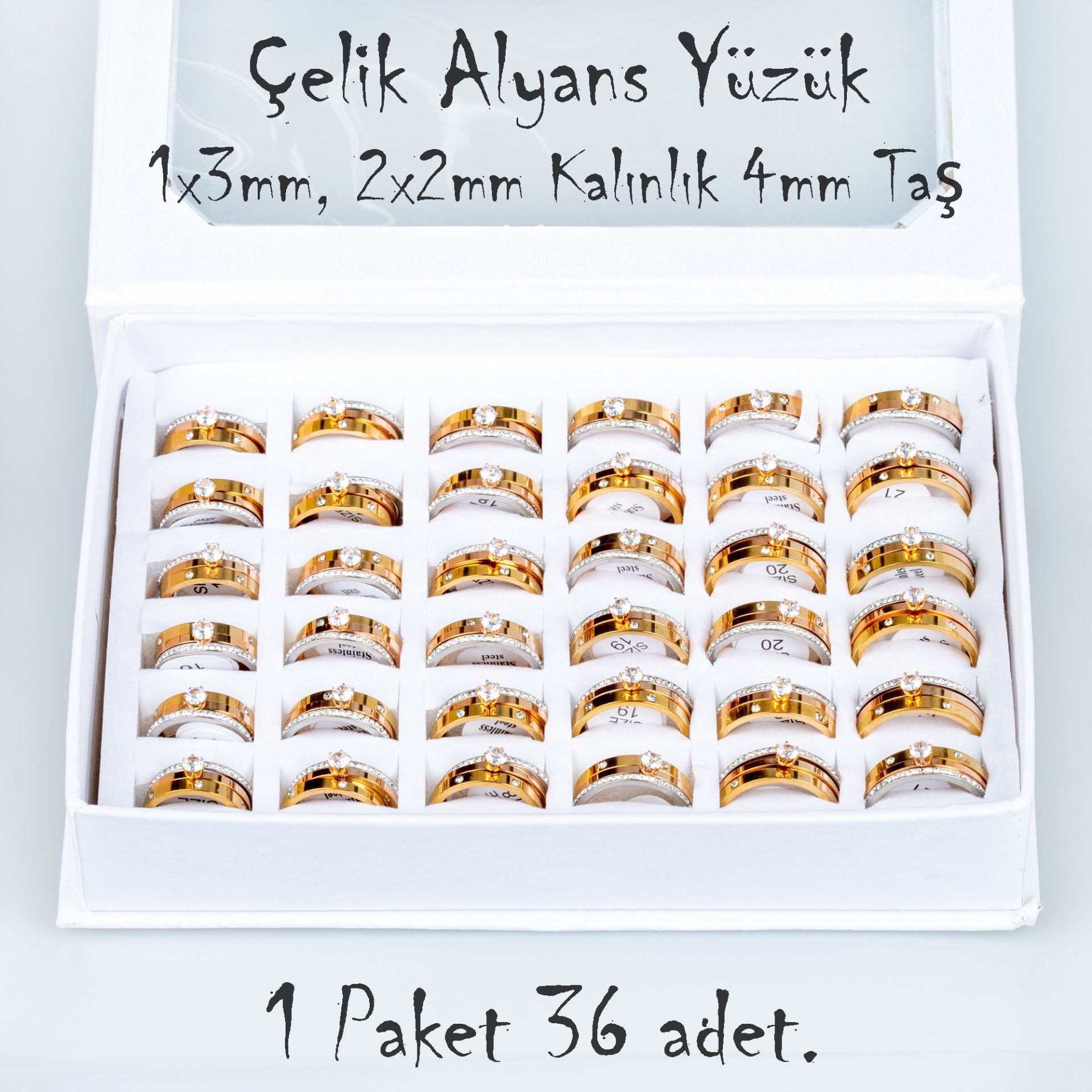 مجموعة خواتم الزفاف الفولاذية 36 قطعة من 3