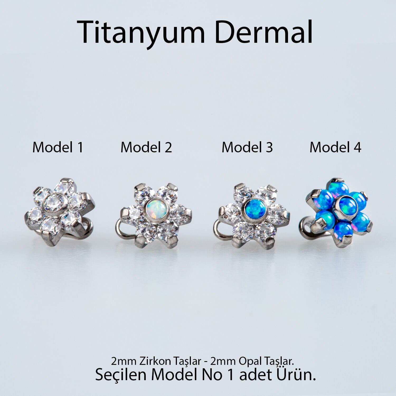 Piercing Titanyum Dermal 2mm Opal - Zirkon