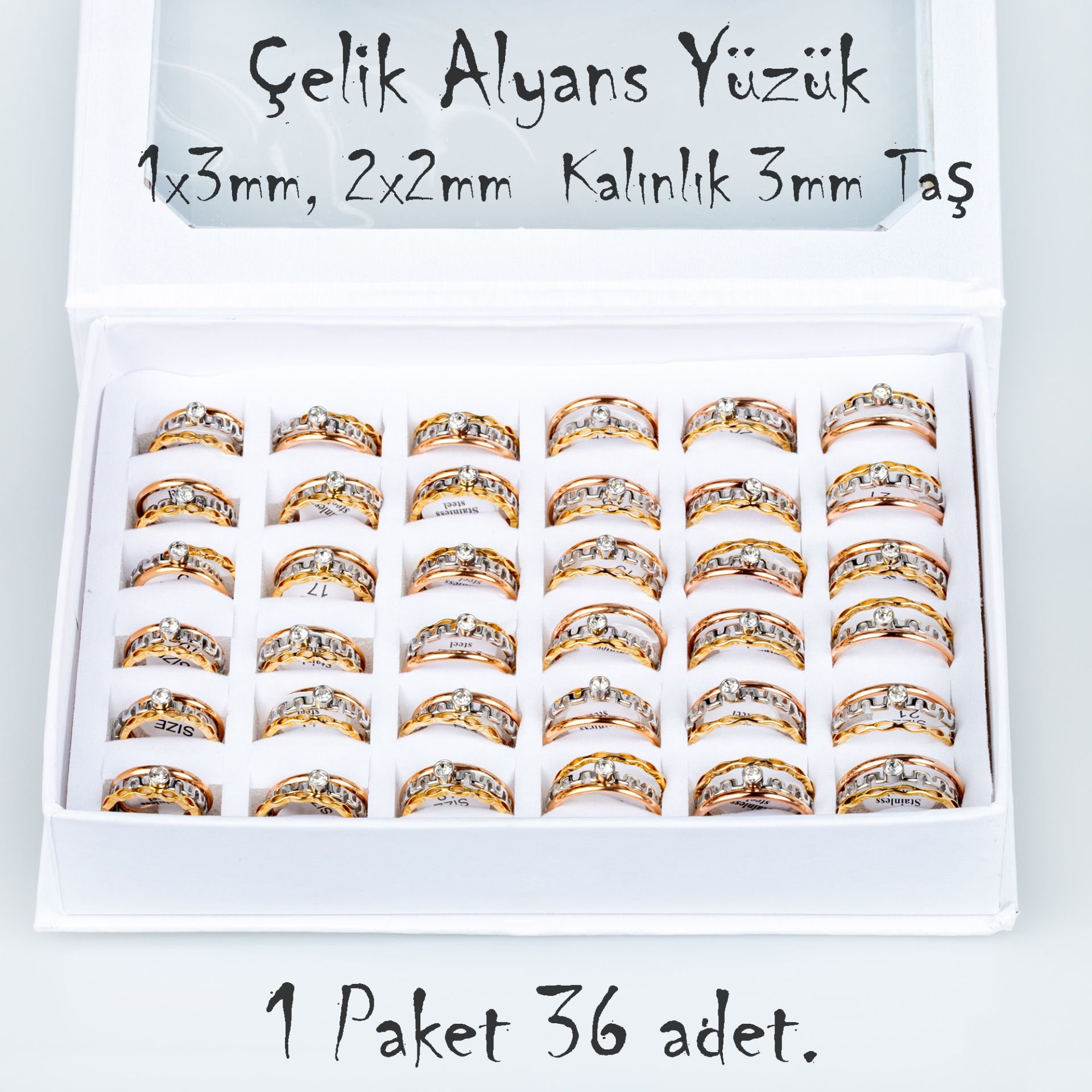 Çelik Alyans Yüzük Paket 36 Adet 3'lü