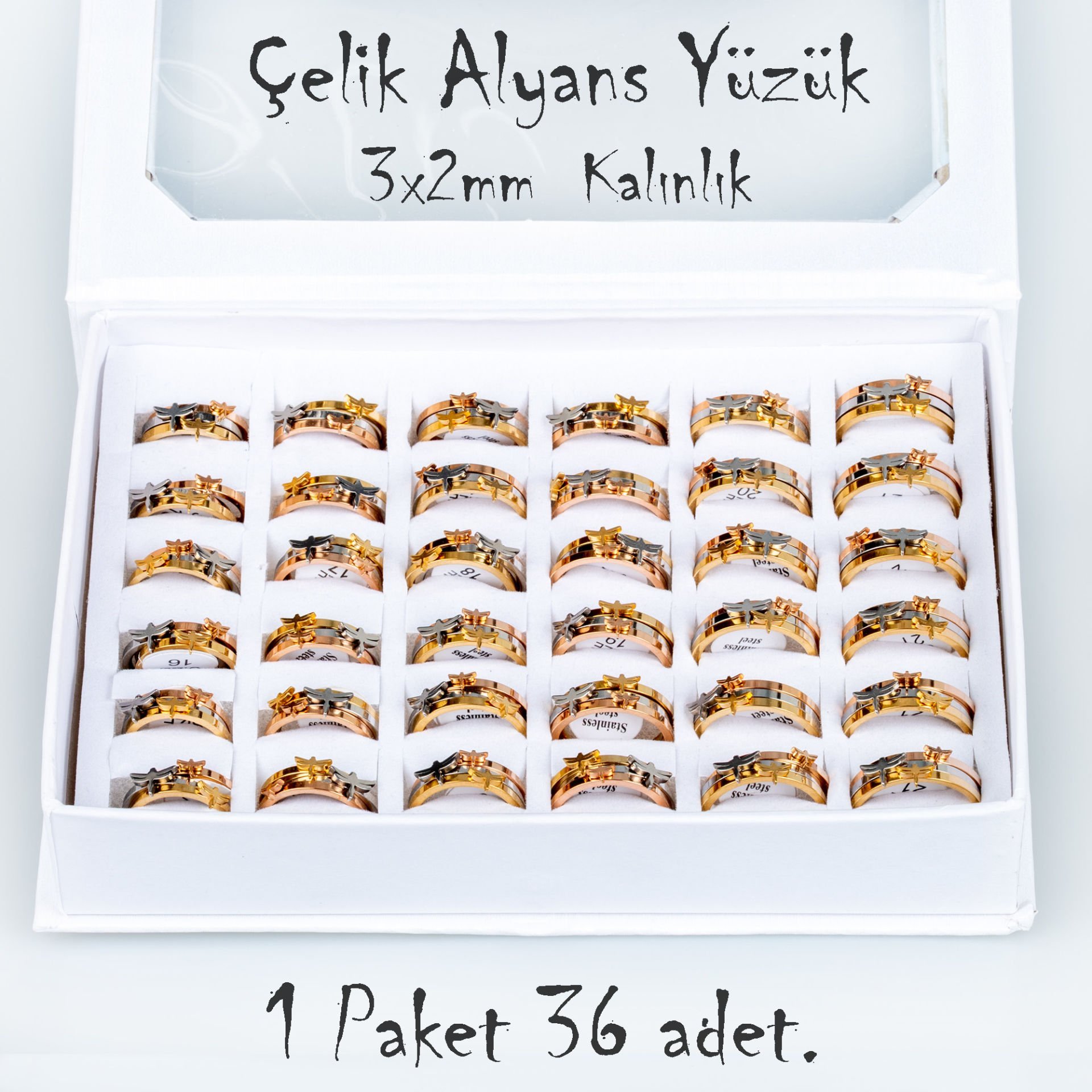 Çelik Alyans Yüzük Paket 36 Adet 3'lü