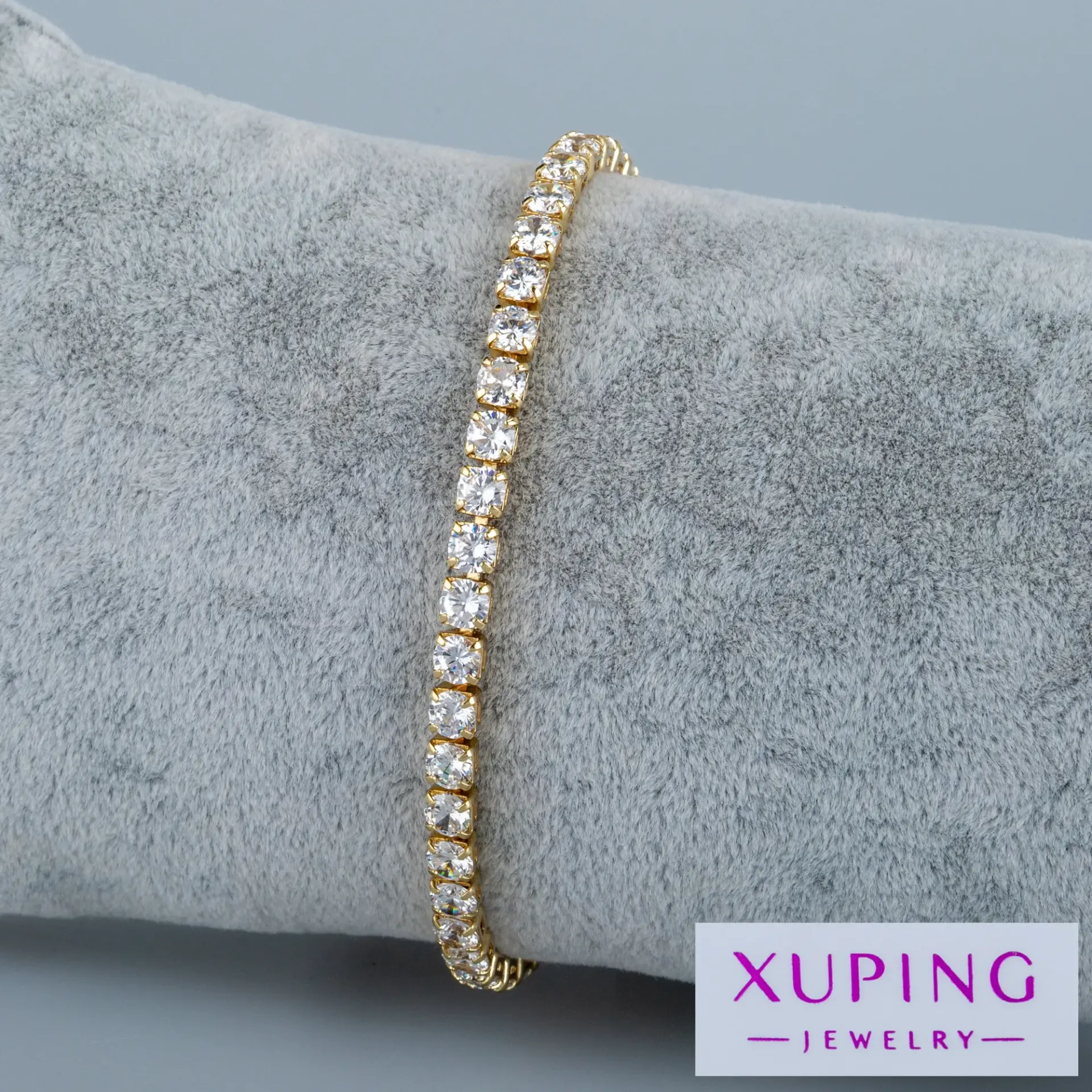 Xuping Jewelry 14K Yuvarlak Sıra Taşlı Zincir Bileklik