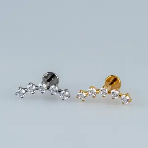 Toptan G23 Titanyum Beşli Kavisli Piercing Beyaz 8mm