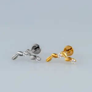 Toptan G23 Titanyum Yapraklı Dal Piercing Beyaz 8mm