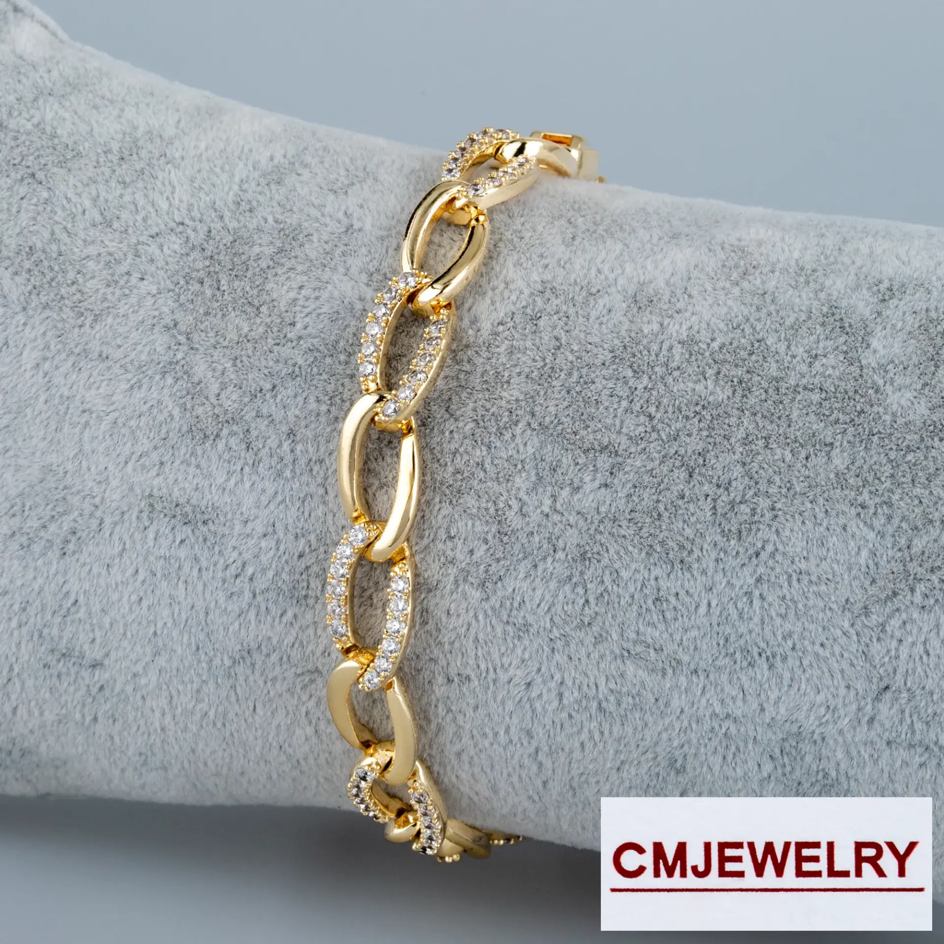 CM Jewelry 14K Zincir Taşlı Bileklik