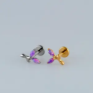Toptan G23 Titanyum Opal Yaprak Piercing Beyaz 8mm