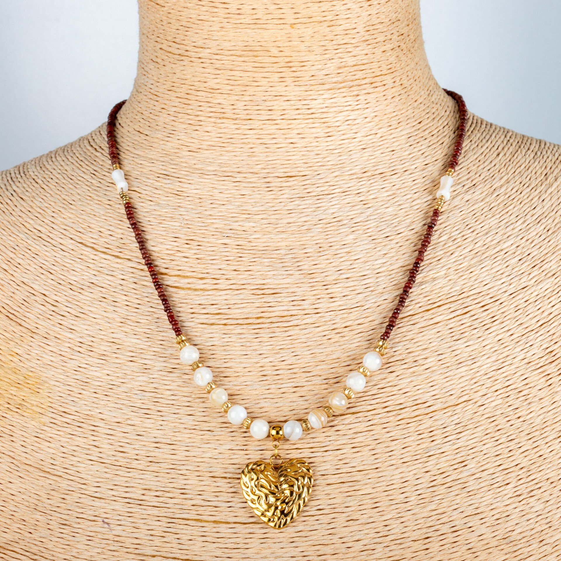 Etnik Çelik Doğal Taş Kolye Kalp